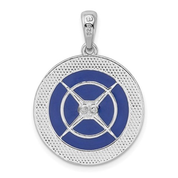 925 Sterling Silver Blue Enameled Large Nautical Compass Pendant Necklace w Chai - Picture 4 of 7